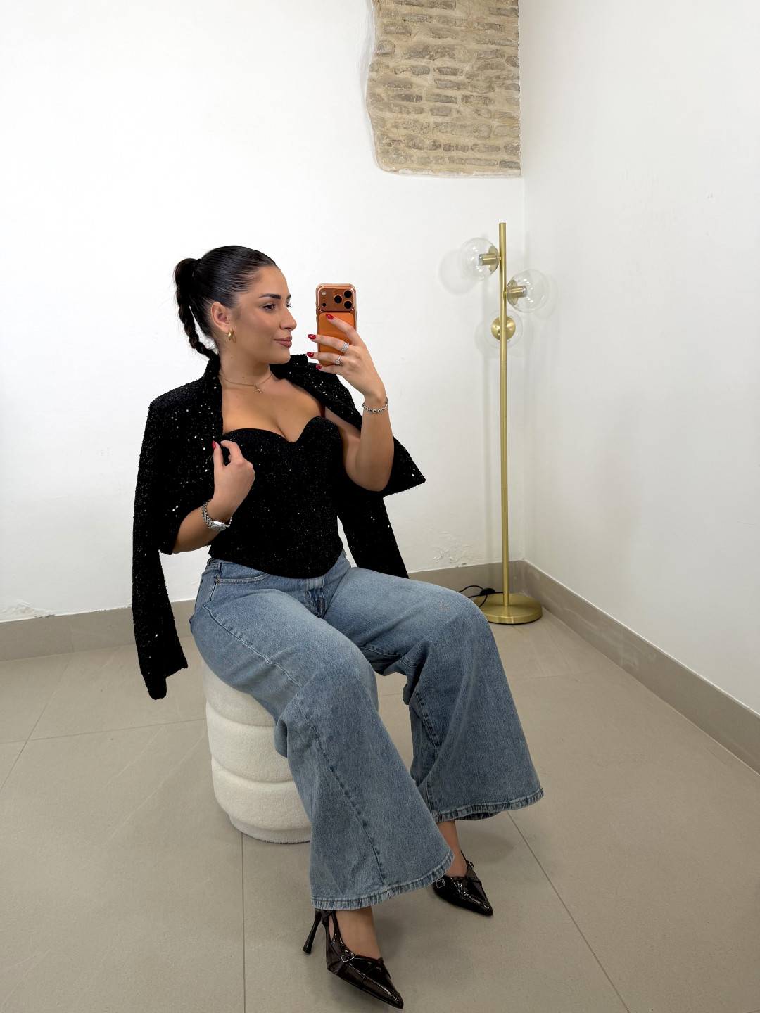 Caqueta crop lentejuela negro