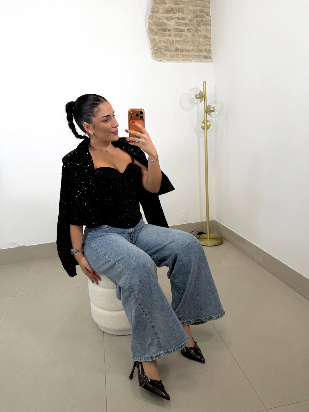 Caqueta crop lentejuela negro