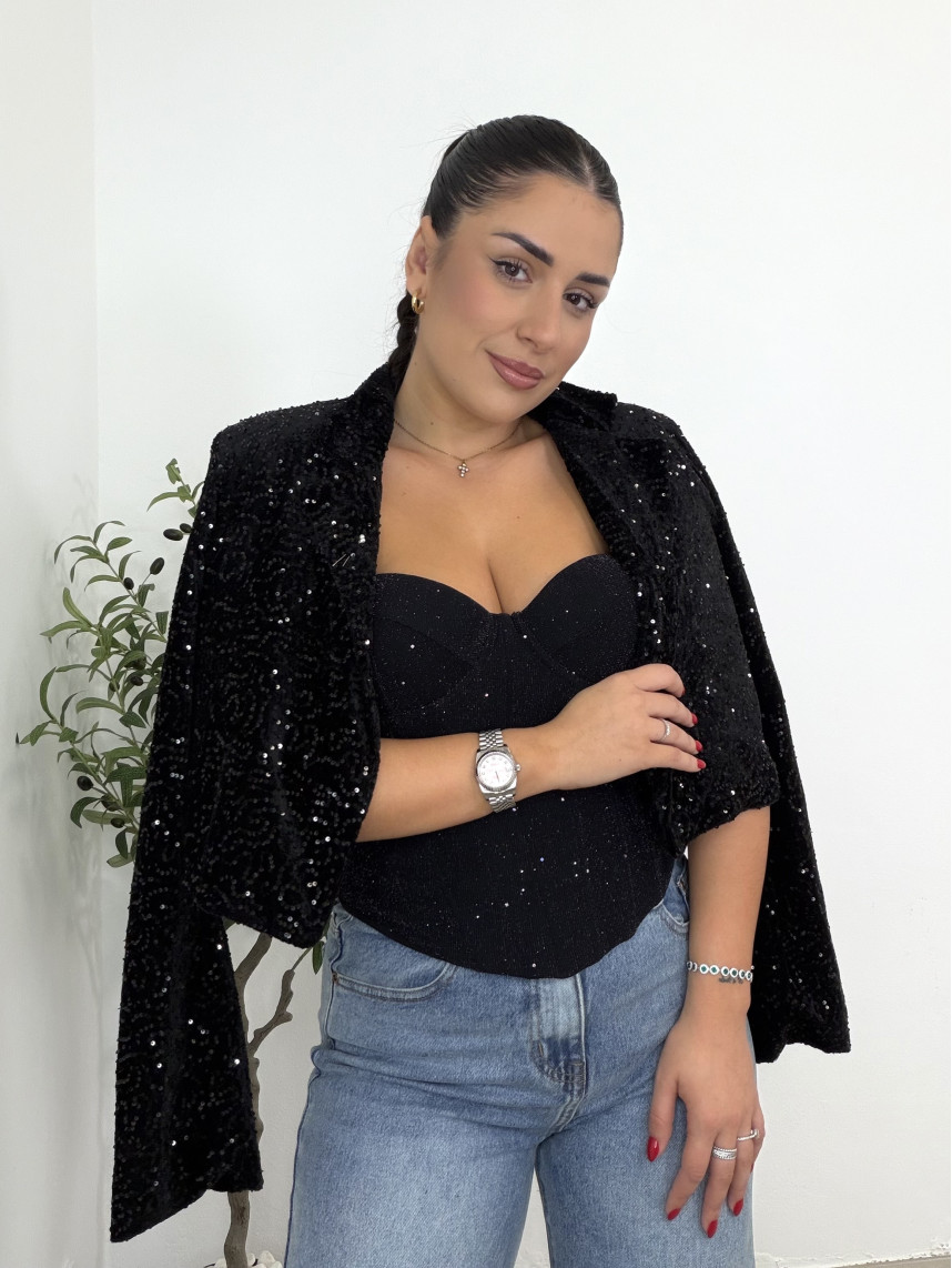 Caqueta crop lentejuela negro