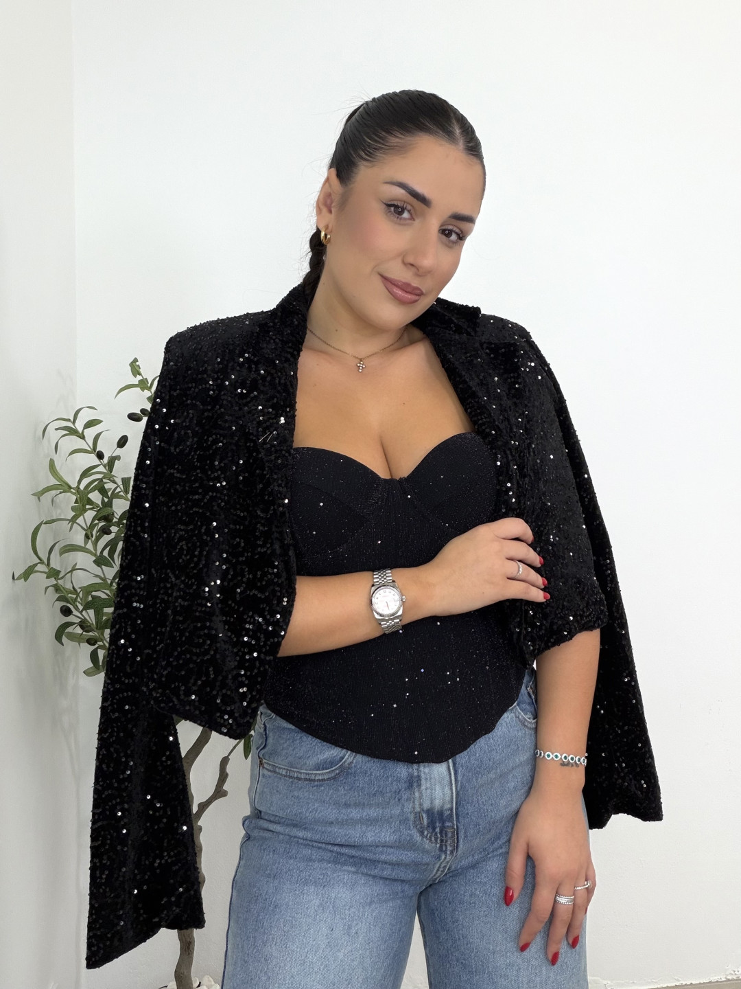 Caqueta crop lentejuela negro