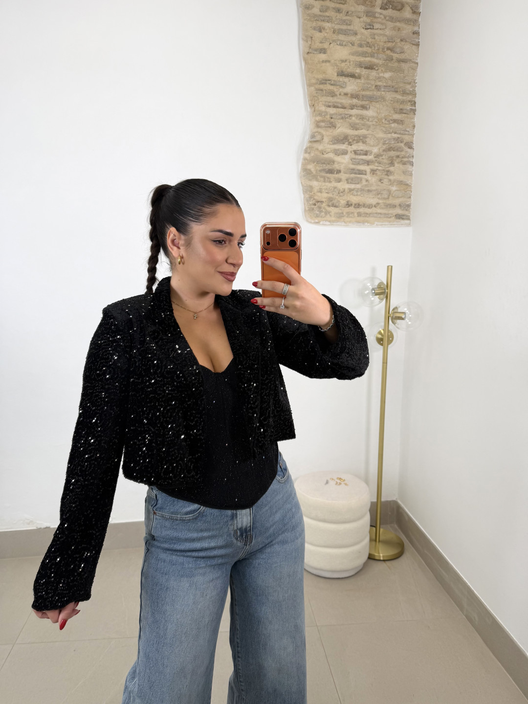 Caqueta crop lentejuela negro