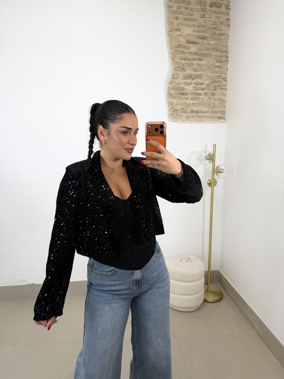 Caqueta crop lentejuela negro