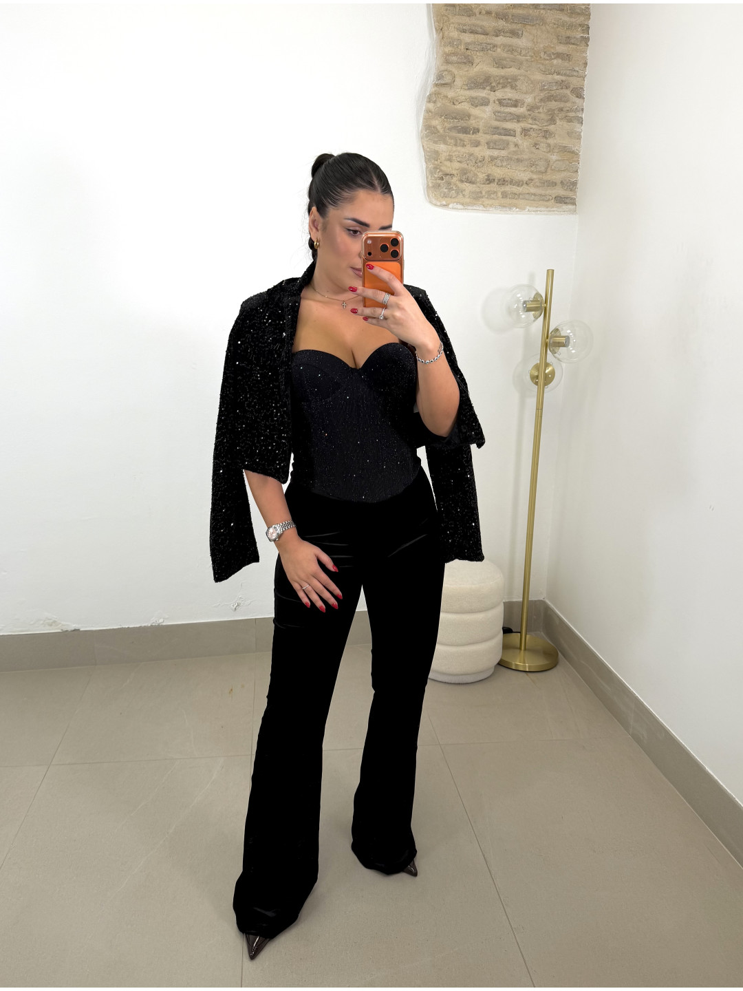 Pantalon terciopelo flare negro