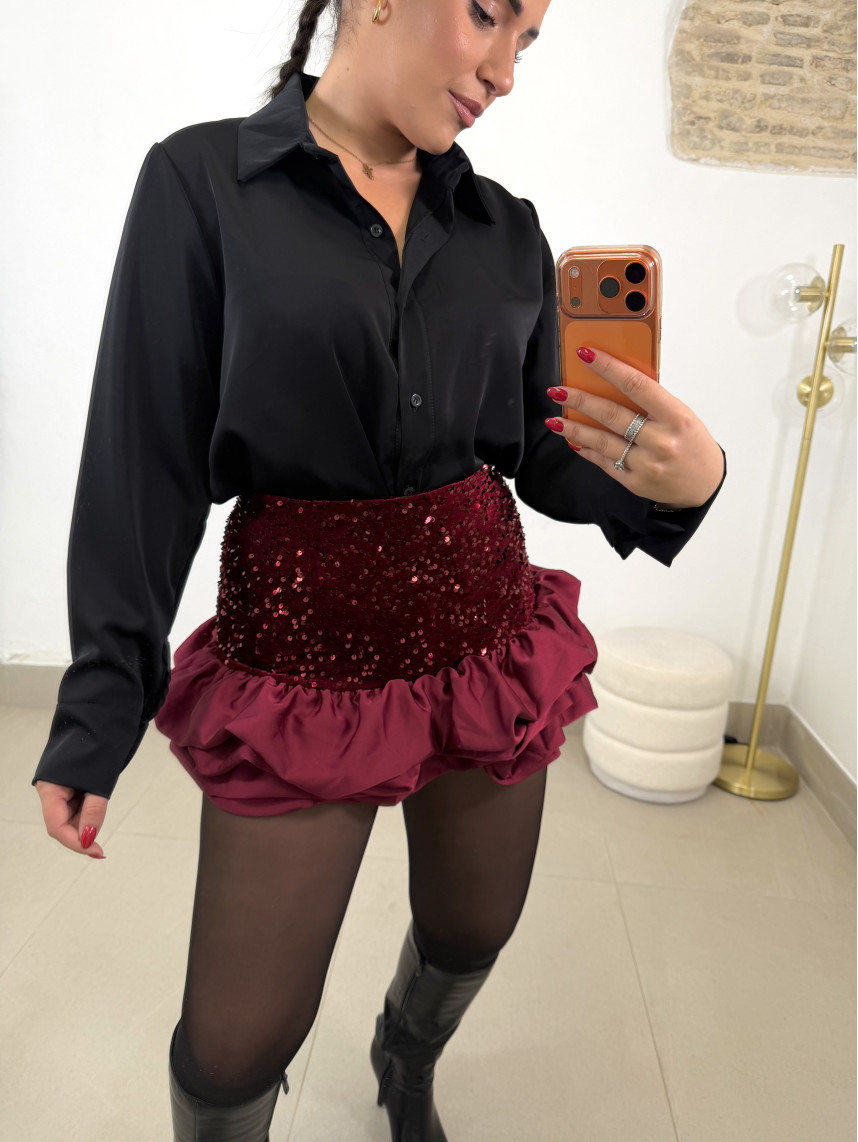 Short globo lentejuelas tinto