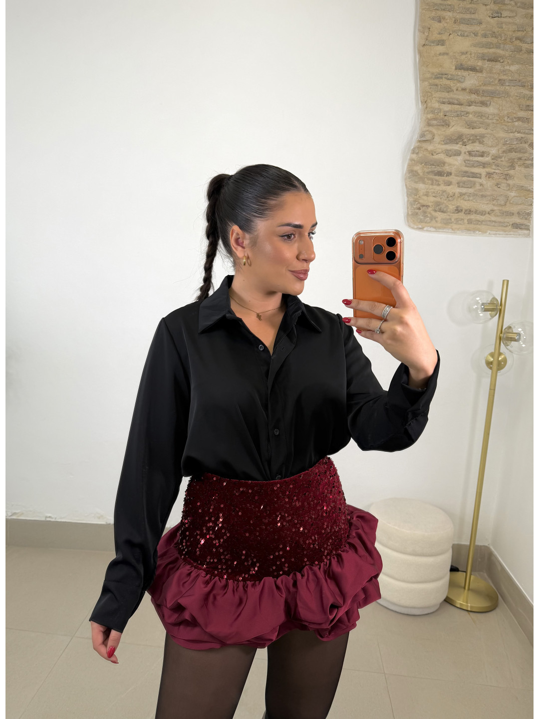 Short globo lentejuelas tinto