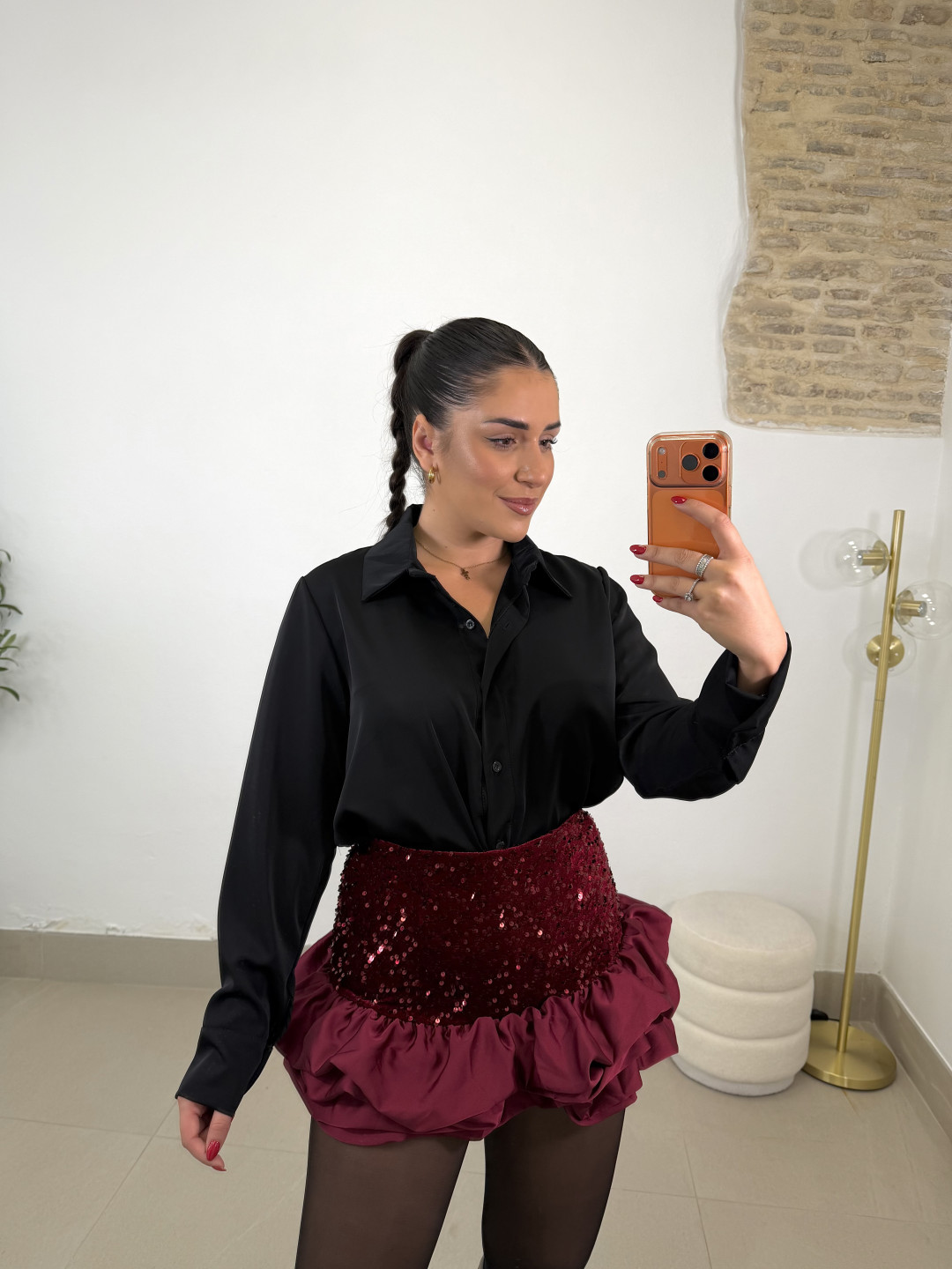 Short globo lentejuelas tinto