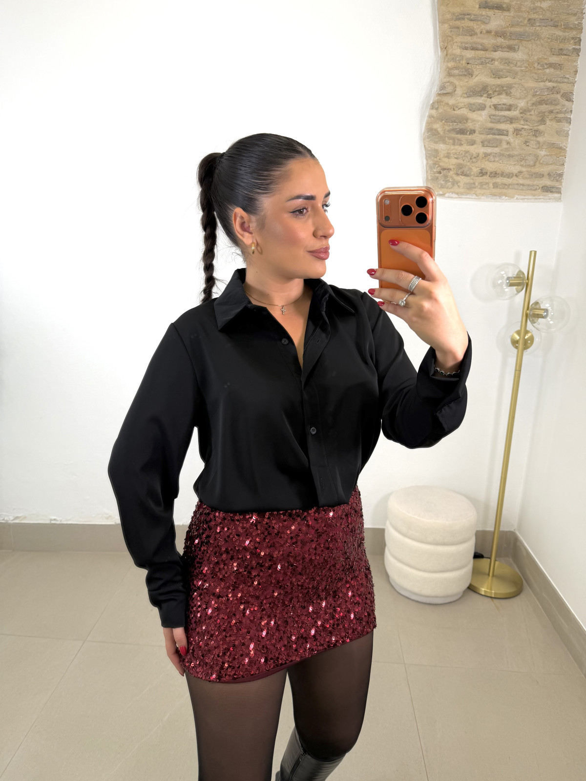 Falda mini lentejuela tinto