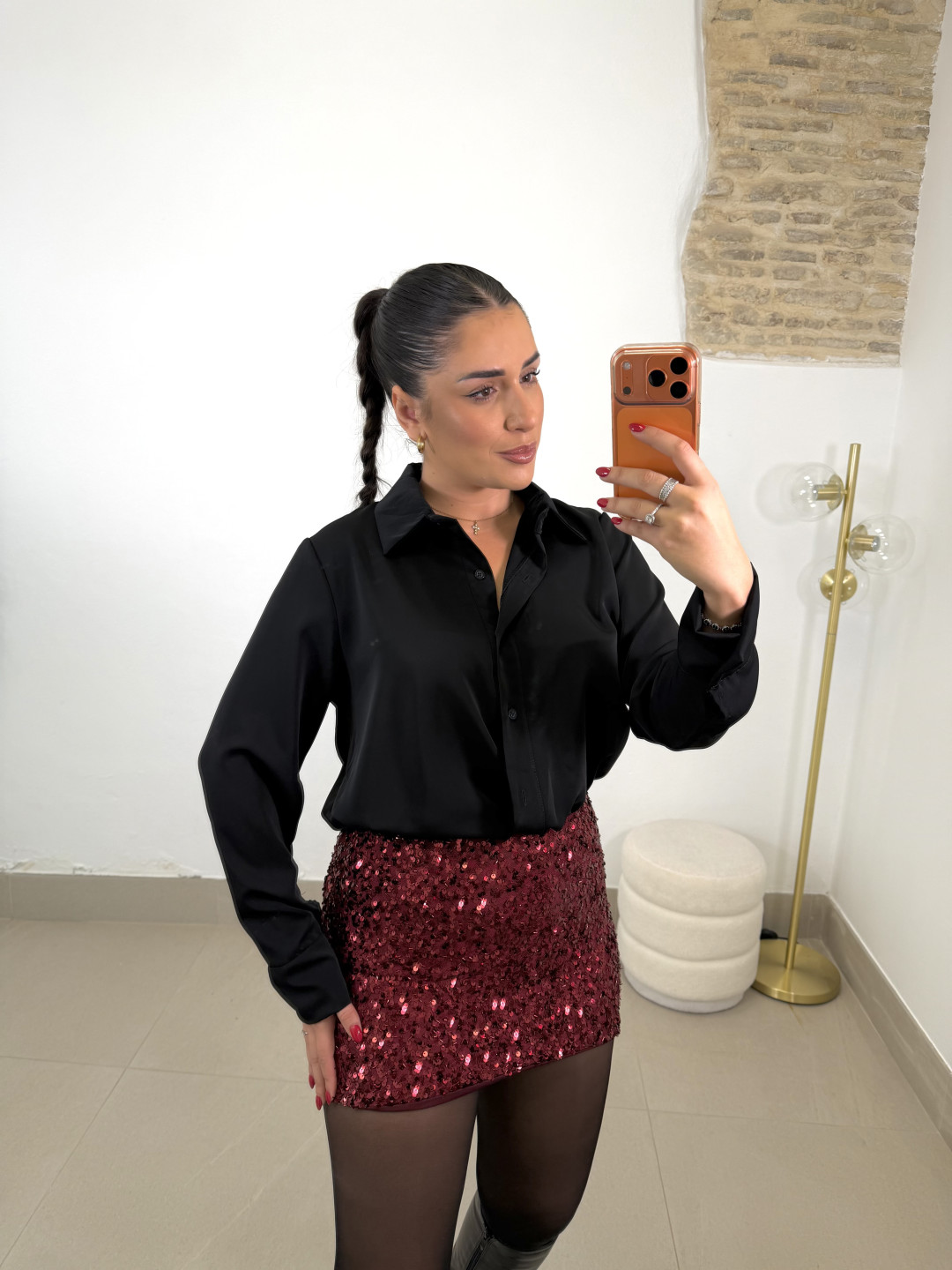 Falda mini lentejuela tinto