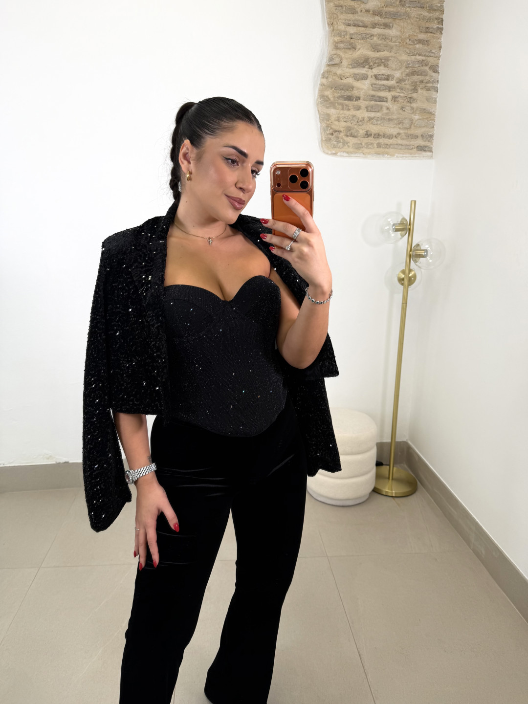 Caqueta crop lentejuela negro