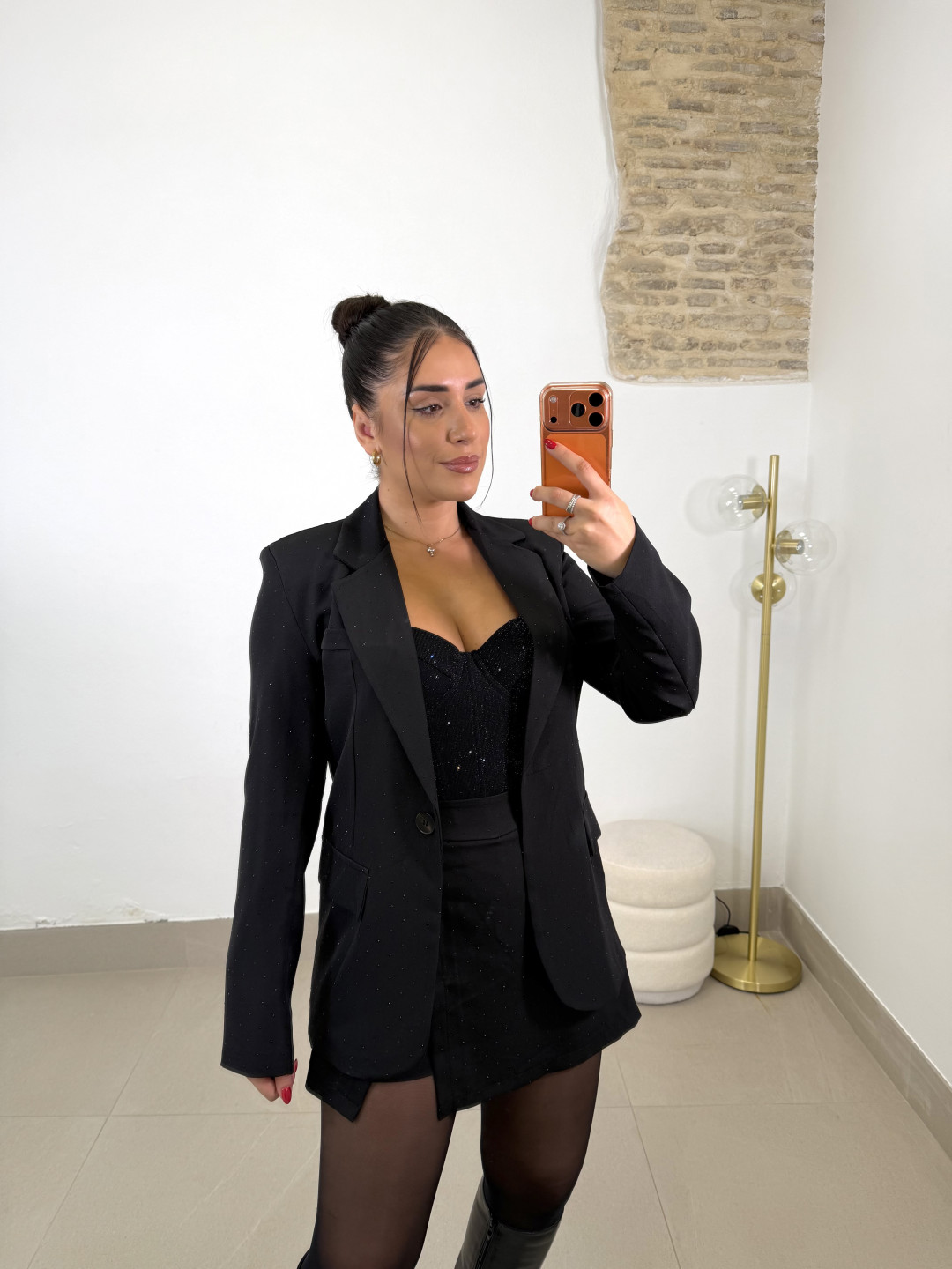 falda pantalón brillo negra