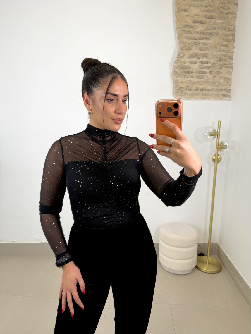 Top drapeado destellos negro