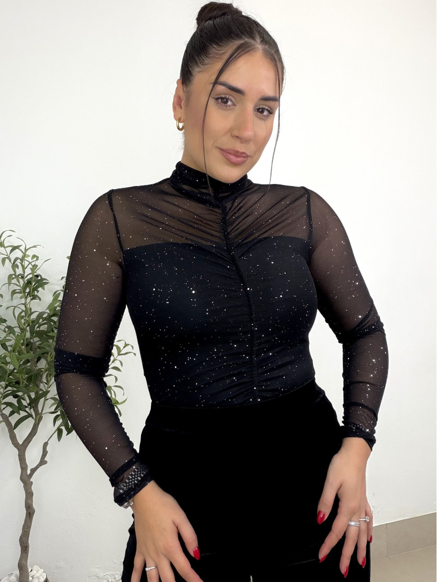 Top drapeado destellos negro