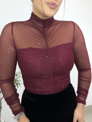 Top drapeado destellos tinto