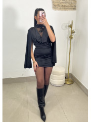 Vestido detalle escote lentejuela negro