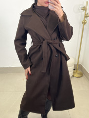 Abrigo paño cinturon marron