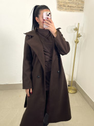 Abrigo paño cinturon marron