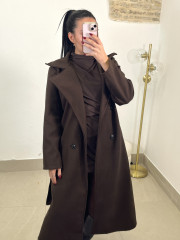 Abrigo paño cinturon marron