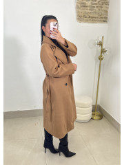 Abrigo paño cinturon camel