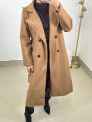 Abrigo paño cinturon camel