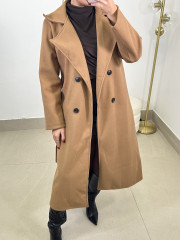 Abrigo paño cinturon camel