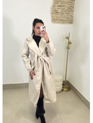 Abrigo paño cinturon beige