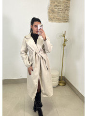Abrigo paño cinturon beige