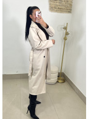 Abrigo paño cinturon beige