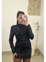 vestido combinado lentejuela negro