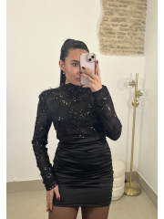 vestido combinado lentejuela negro