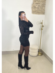 vestido combinado lentejuela negro