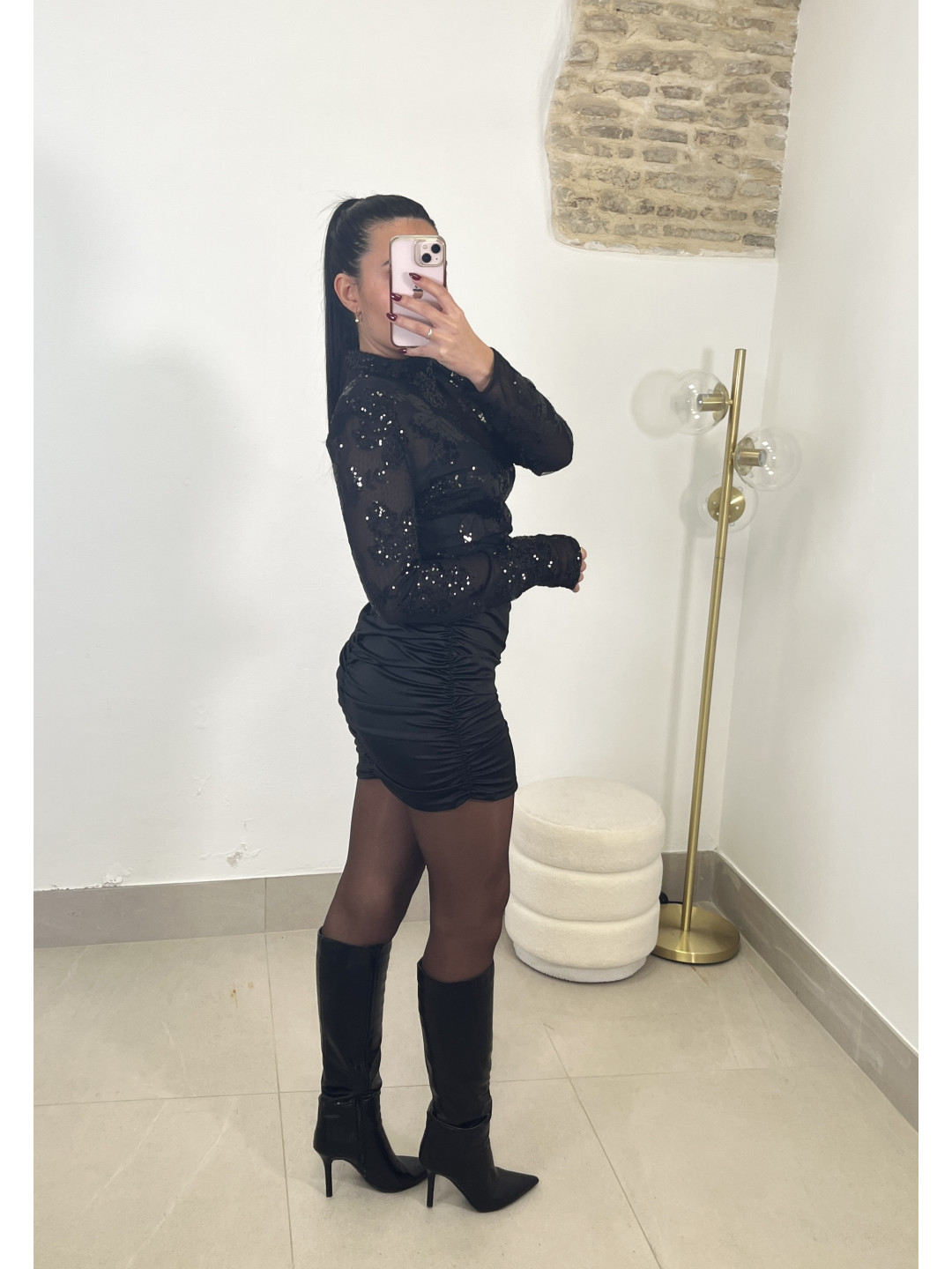 vestido combinado lentejuela negro