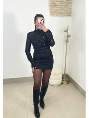 vestido combinado lentejuela negro