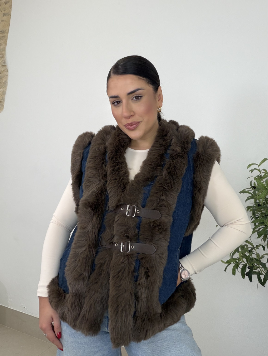 chaleco denim combinado pelo