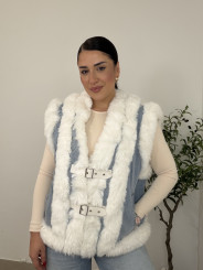 chaleco denim combinado pelo