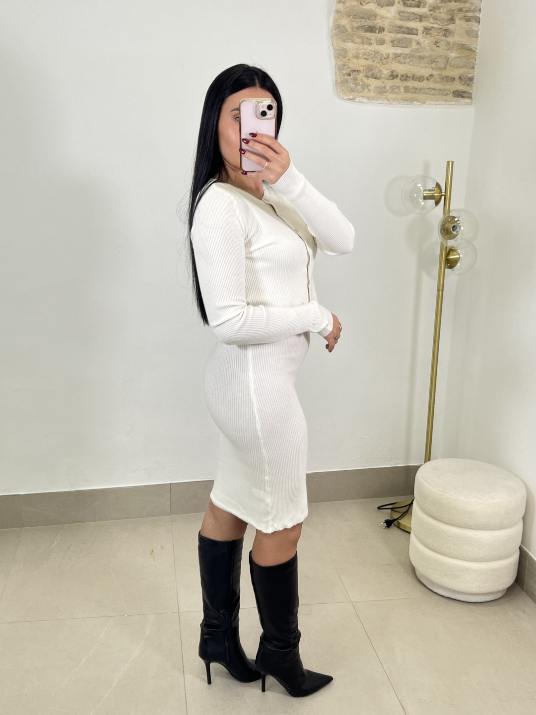 conjunto punto dos piezas vestido blanco