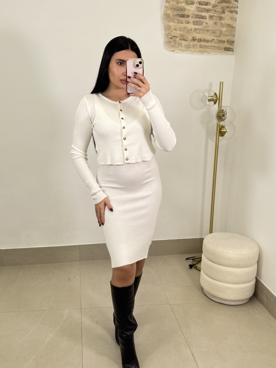 conjunto punto dos piezas vestido blanco