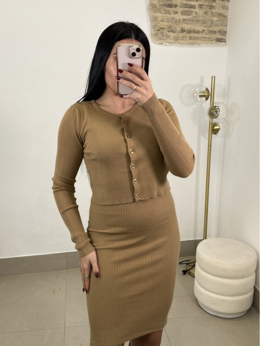 conjunto punto dos piezas vestido camel