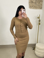 conjunto punto dos piezas vestido camel