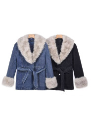 Abrigo denim cuello pelos