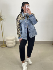 Chaqueta denim combinada leopardo