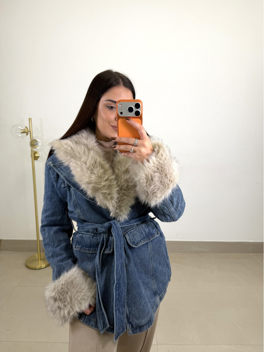 Abrigo denim cuello pelos