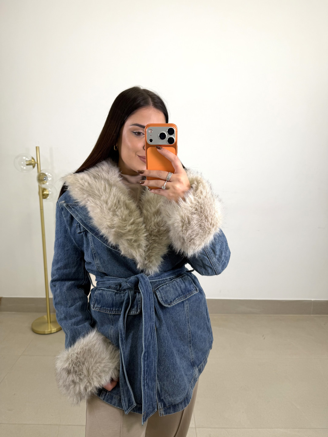 Abrigo denim cuello pelos