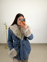 Abrigo denim cuello pelos