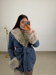 Abrigo denim cuello pelos