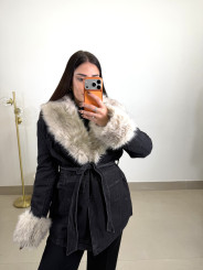 Abrigo denim cuello pelos