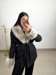 Abrigo denim cuello pelos