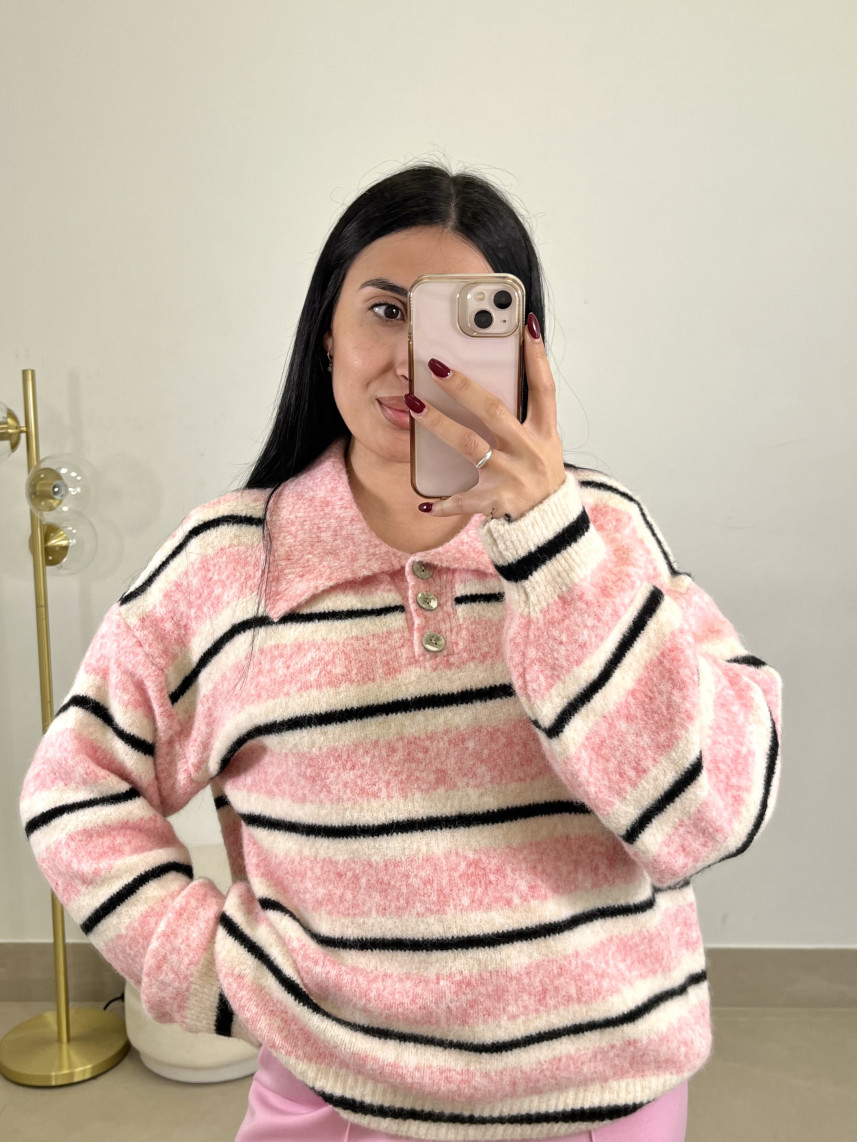 JERSEY POLERO BOTONES RAYAS ROSA