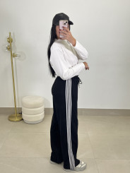 Pantalon felpa rayas laterales negro