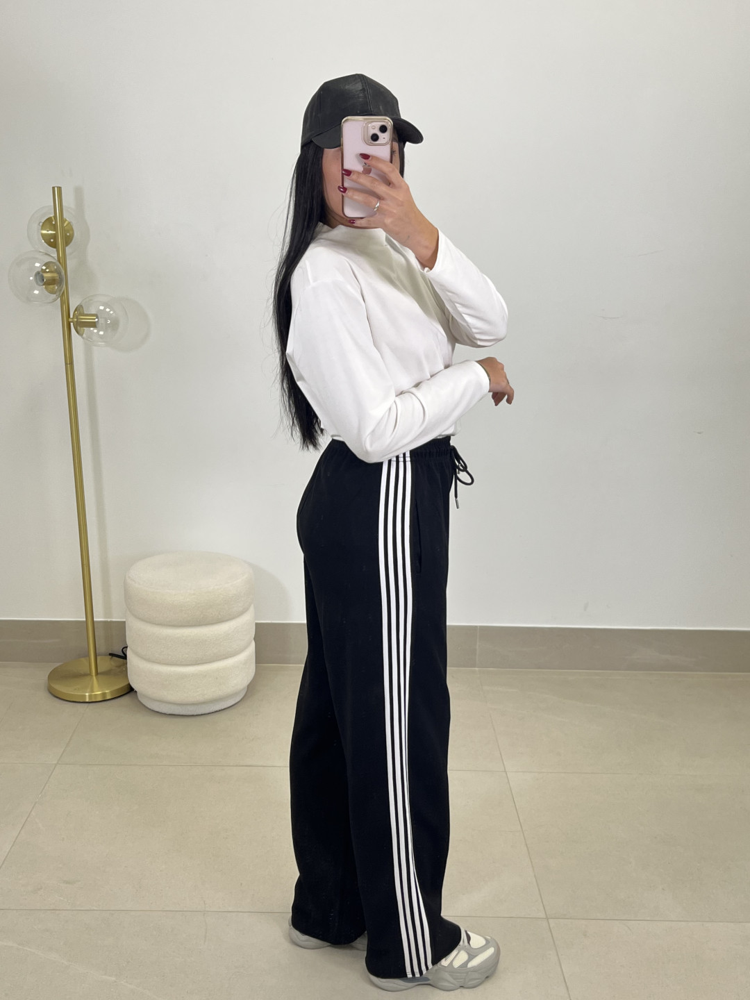 Pantalon felpa rayas laterales negro