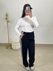 Pantalon felpa rayas laterales negro